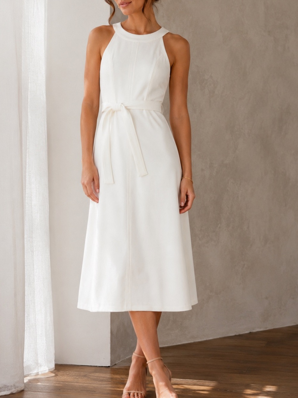 NEW Tommy Hilfiger White Flowey Midi Halter Dress with Waist Tie Womens Size 2